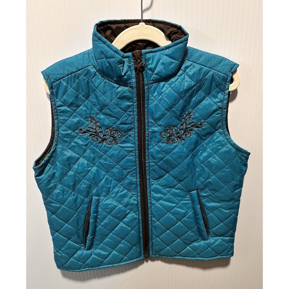 Cowgirl Hardware Girls Medium Quilted Vest Aqua Blue With Horse Zipper Pull
